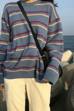 Coquette Aesthetic Striped Sweater for Women - Y2K Fashion with Grunge Style and Pastel Goth Vibes