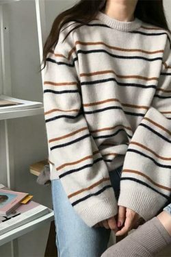 Coquette Aesthetic Striped Sweater for Women - Y2K Fashion with Grunge Style and Pastel Goth Vibes