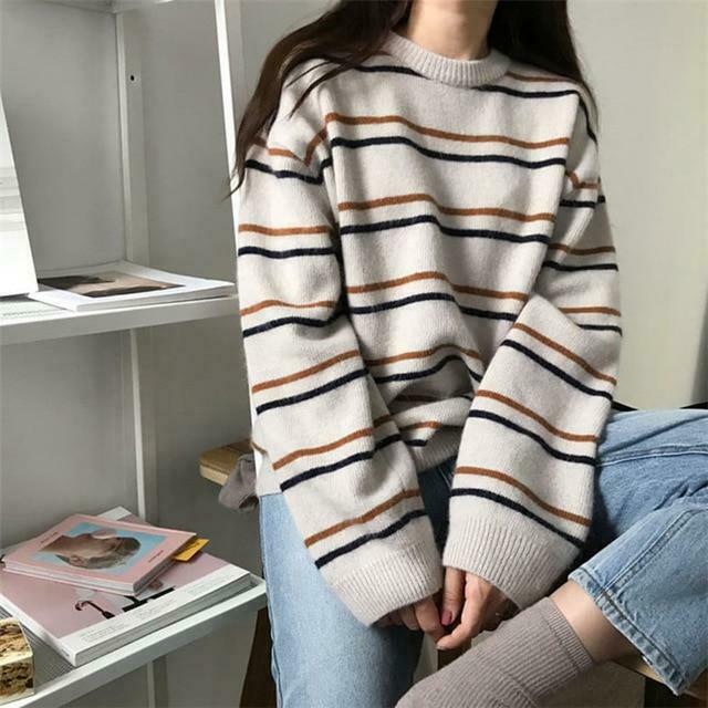 Coquette Aesthetic Striped Sweater for Women - Y2K Fashion with Grunge Style and Pastel Goth Vibes Coquette Aesthetic Striped Sweater for Women - Y2K Fashion with Grunge Style and Pastel Goth Vibes