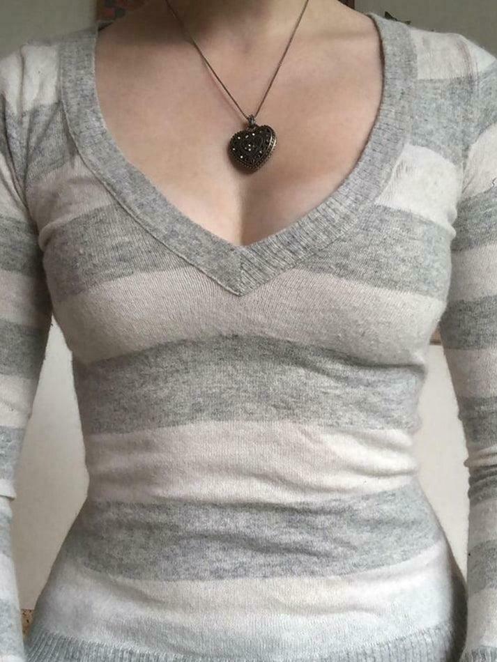 Coquette Aesthetic Striped Sweater: Y2K Fashion Slim-Fit Top for Women