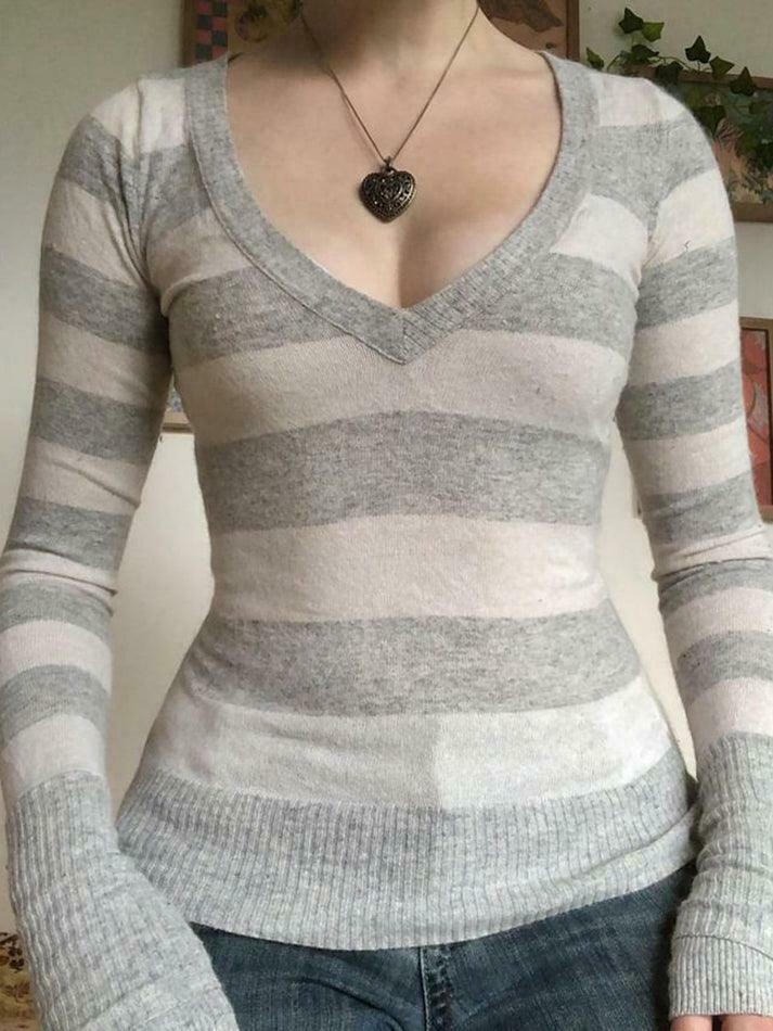Coquette Aesthetic Striped Sweater: Y2K Fashion Slim-Fit Top for Women