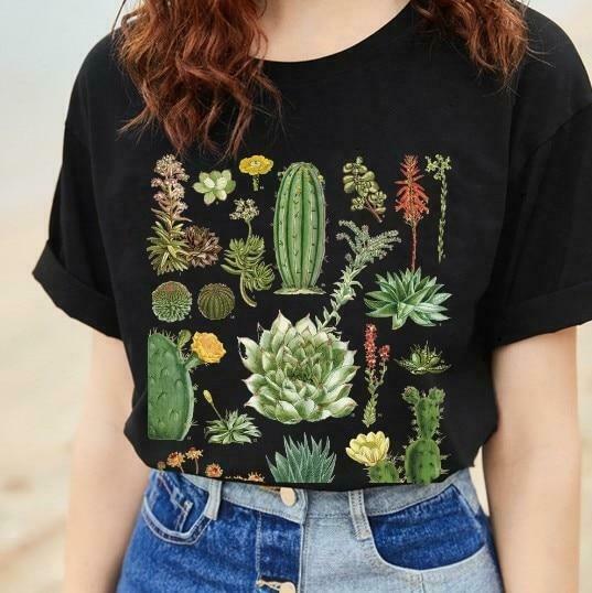 Coquette Aesthetic Succulent Cactus Graphic Tee - Y2K Fashion Women's Top