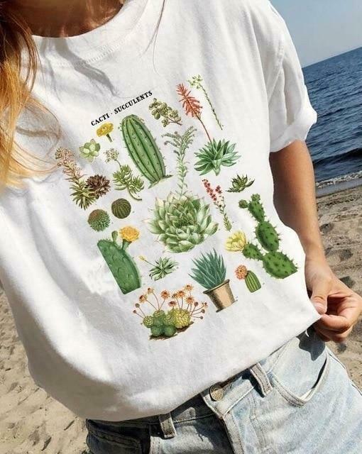 Coquette Aesthetic Succulent Cactus Graphic Tee - Y2K Fashion Women's Top