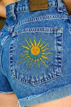 Coquette Aesthetic Sun & Moon Embroidered Cargo Skirt