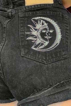 Coquette Aesthetic Sun & Moon Grunge Shorts
