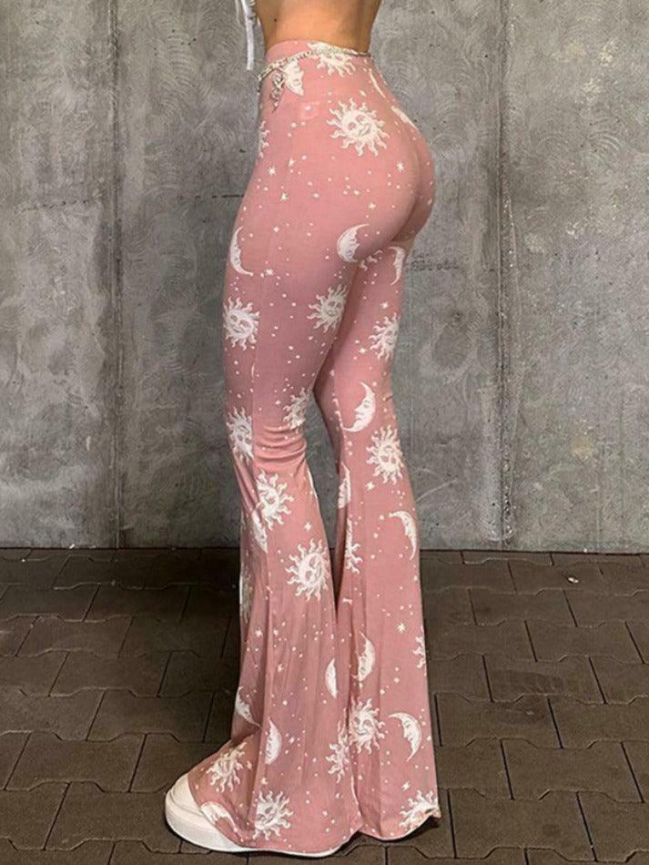 Coquette Aesthetic Sun Moon Print High Waist Flare Leg Pants Coquette Aesthetic Sun Moon Print High Waist Flare Leg Pants