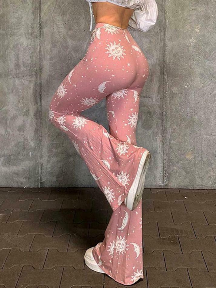 Coquette Aesthetic Sun Moon Print High Waist Flare Leg Pants Coquette Aesthetic Sun Moon Print High Waist Flare Leg Pants