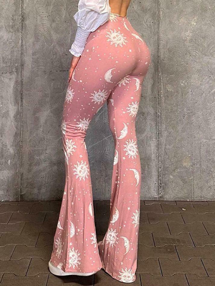 Coquette Aesthetic Sun Moon Print High Waist Flare Leg Pants Coquette Aesthetic Sun Moon Print High Waist Flare Leg Pants