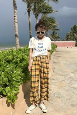 Coquette Aesthetic Sunflower Plaid Cargo Skirt for Women