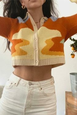 Coquette Aesthetic Sunset Knit Cardigan: Y2K Fashion, Grunge Style, Pastel Goth & Cute Tops