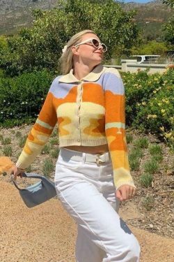 Coquette Aesthetic Sunset Knit Cardigan: Y2K Fashion, Grunge Style, Pastel Goth & Cute Tops