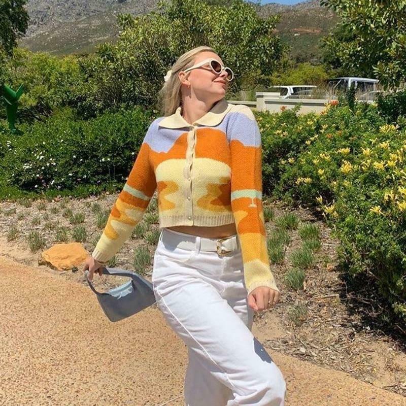 Coquette Aesthetic Sunset Knit Cardigan: Y2K Fashion, Grunge Style, Pastel Goth & Cute Tops