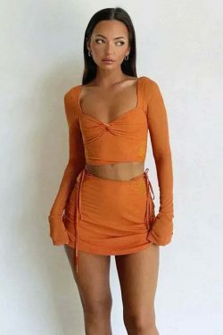 Coquette Aesthetic Tangerine Dream Mini Skirt Set - Y2K Fashion Outfit