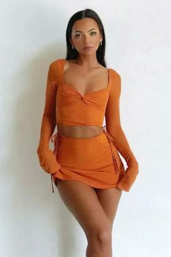 Coquette Aesthetic Tangerine Dream Mini Skirt Set - Y2K Fashion Outfit