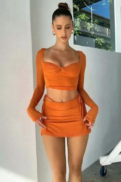 Coquette Aesthetic Tangerine Dream Mini Skirt Set - Y2K Fashion Outfit