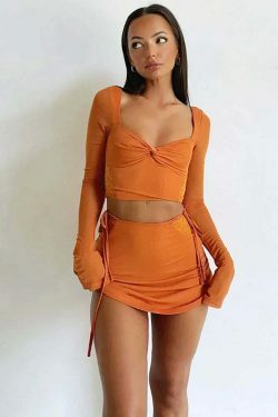 Coquette Aesthetic Tangerine Dream Mini Skirt Set - Y2K Fashion Outfit