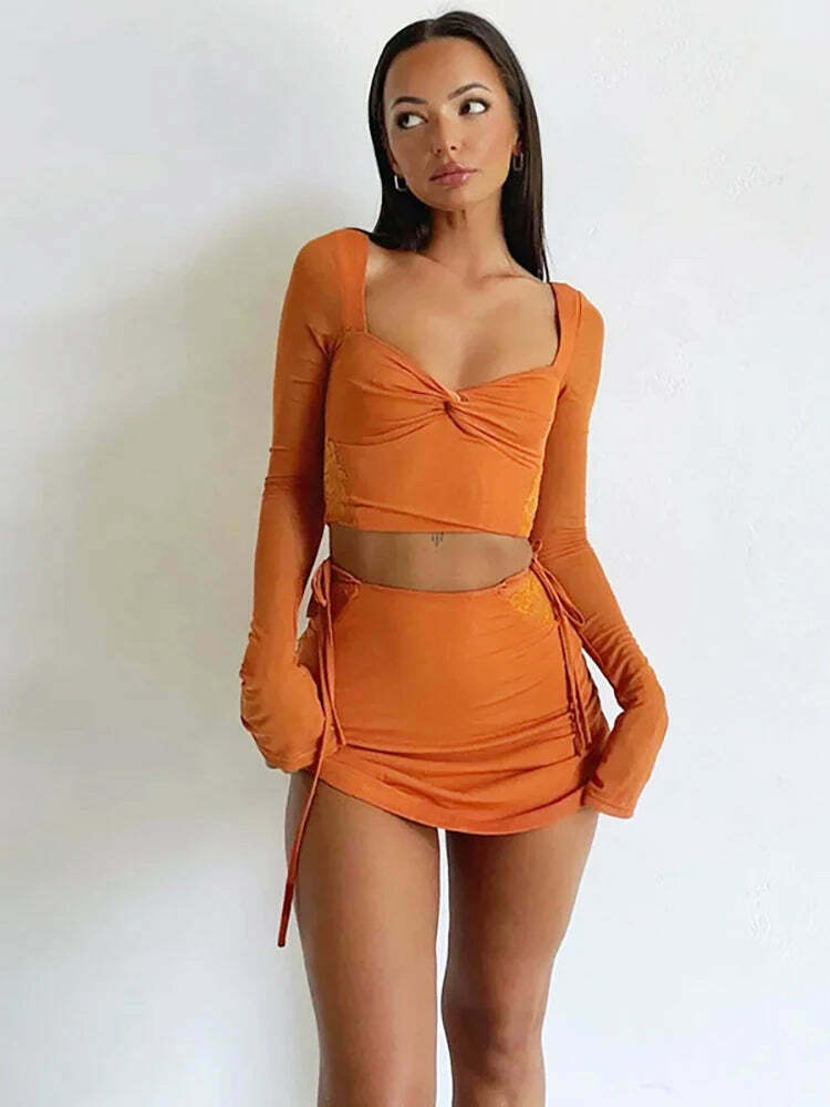 Coquette Aesthetic Tangerine Dream Mini Skirt Set - Y2K Fashion Outfit