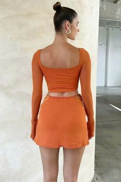 Coquette Aesthetic Tangerine Dream Mini Skirt Set - Y2K Fashion Outfit
