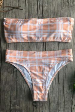 Coquette Aesthetic Tartan Bandeau Bikini Set - Y2K Fashion Swimwear