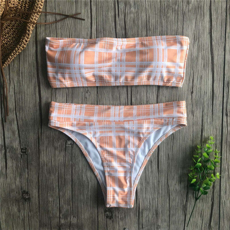 Coquette Aesthetic Tartan Bandeau Bikini Set - Y2K Fashion Swimwear Coquette Aesthetic Tartan Bandeau Bikini Set - Y2K Fashion Swimwear