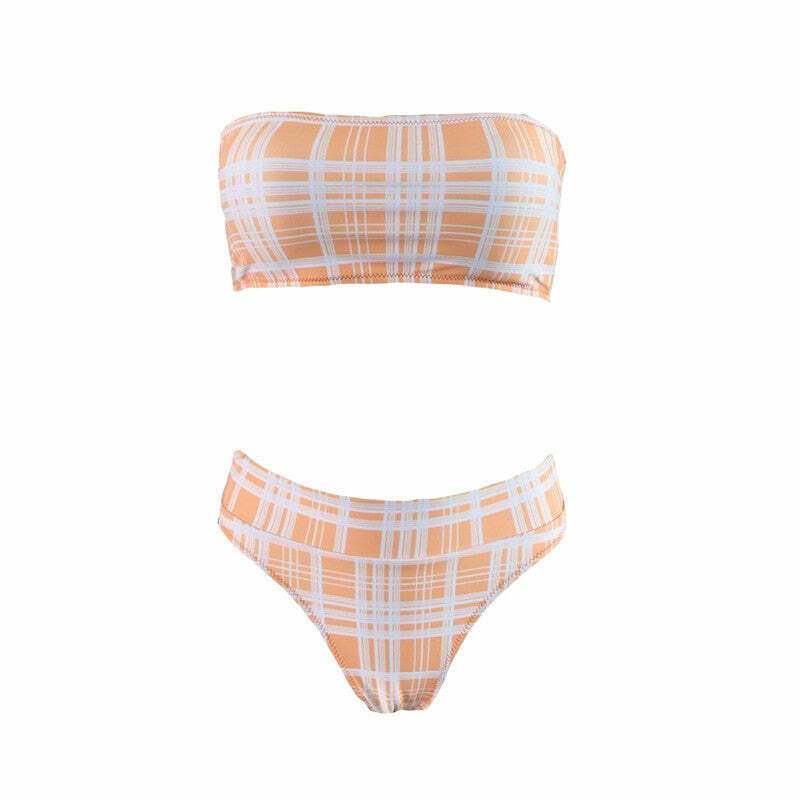 Coquette Aesthetic Tartan Bandeau Bikini Set - Y2K Fashion Swimwear Coquette Aesthetic Tartan Bandeau Bikini Set - Y2K Fashion Swimwear