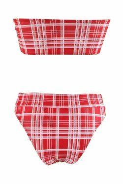 Coquette Aesthetic Tartan Bandeau Bikini Set - Y2K Fashion Swimwear