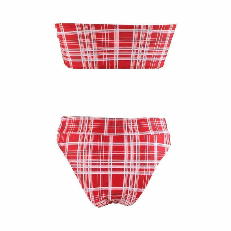Coquette Aesthetic Tartan Bandeau Bikini Set - Y2K Fashion Swimwear Coquette Aesthetic Tartan Bandeau Bikini Set - Y2K Fashion Swimwear