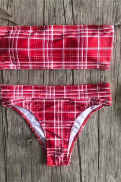 Coquette Aesthetic Tartan Bandeau Bikini Set - Y2K Fashion Swimwear