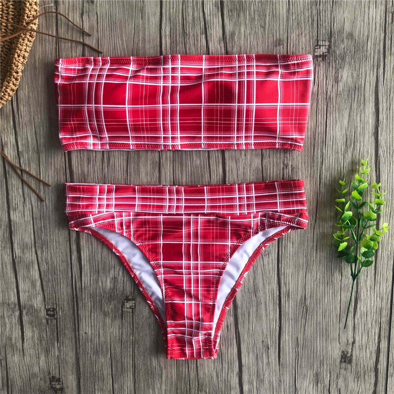 Coquette Aesthetic Tartan Bandeau Bikini Set - Y2K Fashion Swimwear Coquette Aesthetic Tartan Bandeau Bikini Set - Y2K Fashion Swimwear