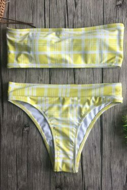 Coquette Aesthetic Tartan Bandeau Bikini Set - Y2K Fashion Swimwear
