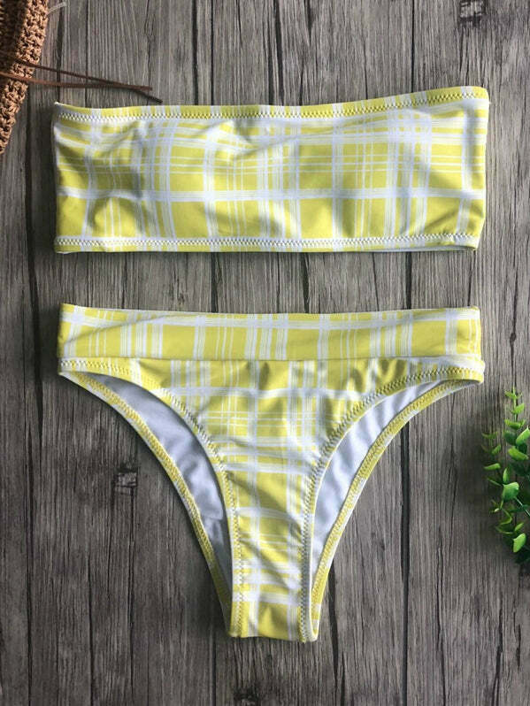 Coquette Aesthetic Tartan Bandeau Bikini Set - Y2K Fashion Swimwear Coquette Aesthetic Tartan Bandeau Bikini Set - Y2K Fashion Swimwear