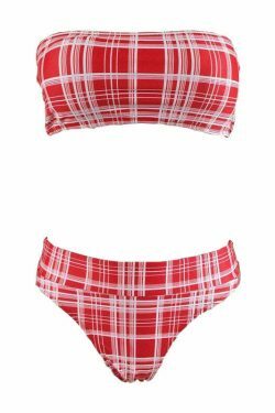 Coquette Aesthetic Tartan Bandeau Bikini Set - Y2K Fashion Swimwear