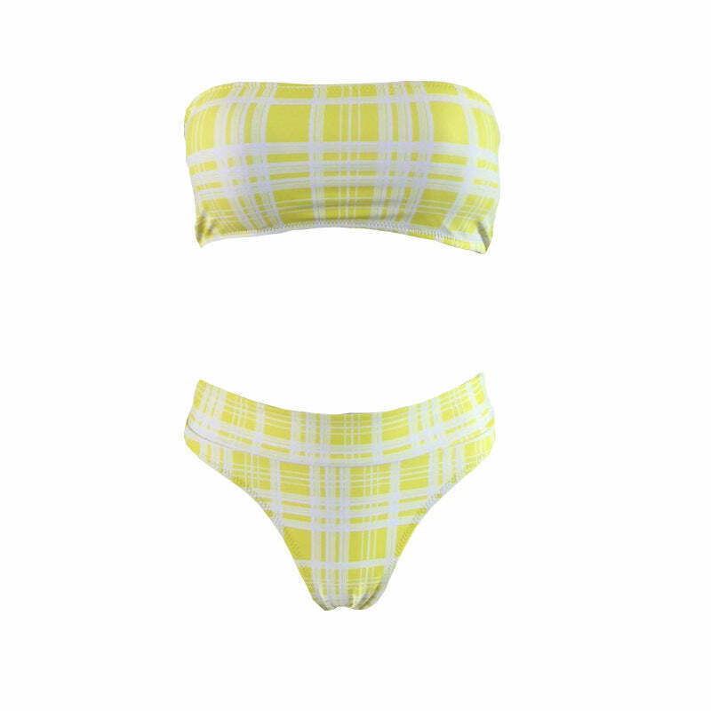 Coquette Aesthetic Tartan Bandeau Bikini Set - Y2K Fashion Swimwear Coquette Aesthetic Tartan Bandeau Bikini Set - Y2K Fashion Swimwear