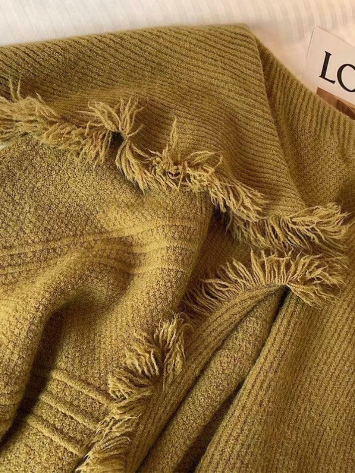 Coquette Aesthetic Tassel Trim Cardigan with Big Lapel - Y2K Fashion Statement Coquette Aesthetic Tassel Trim Cardigan with Big Lapel - Y2K Fashion Statement