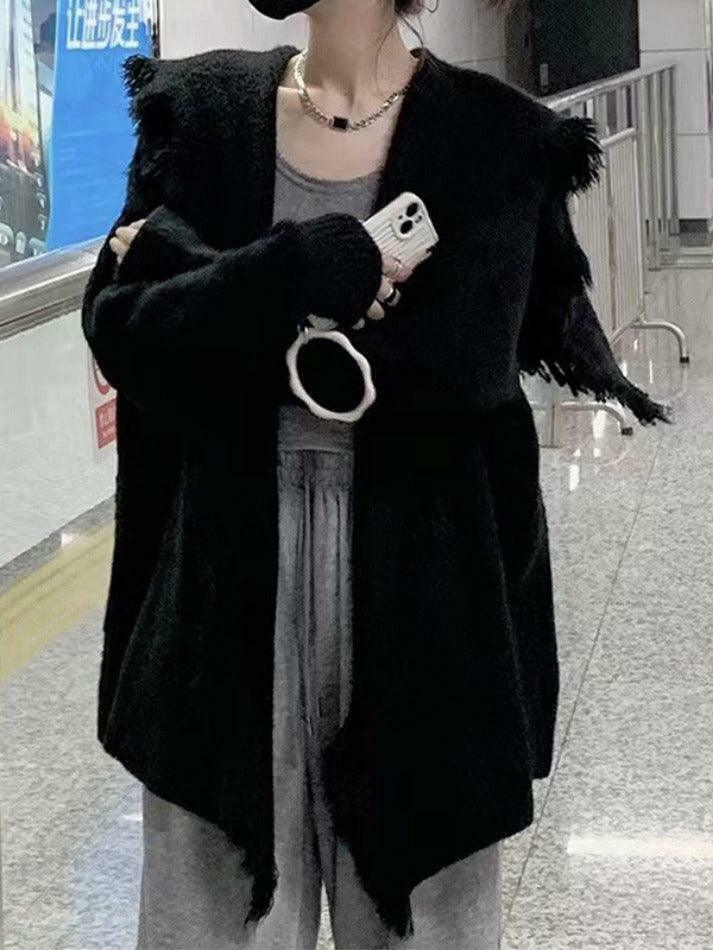 Coquette Aesthetic Tassel Trim Cardigan with Big Lapel - Y2K Fashion Statement Coquette Aesthetic Tassel Trim Cardigan with Big Lapel - Y2K Fashion Statement