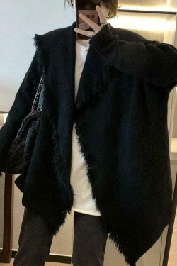 Coquette Aesthetic Tassel Trim Cardigan with Big Lapel - Y2K Fashion Statement