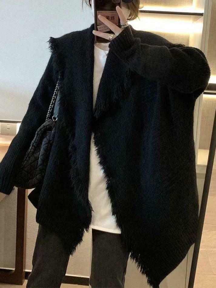 Coquette Aesthetic Tassel Trim Cardigan with Big Lapel - Y2K Fashion Statement Coquette Aesthetic Tassel Trim Cardigan with Big Lapel - Y2K Fashion Statement