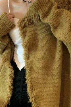 Coquette Aesthetic Tassel Trim Cardigan with Big Lapel - Y2K Fashion Statement