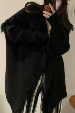 Coquette Aesthetic Tassel Trim Cardigan with Big Lapel - Y2K Fashion Statement