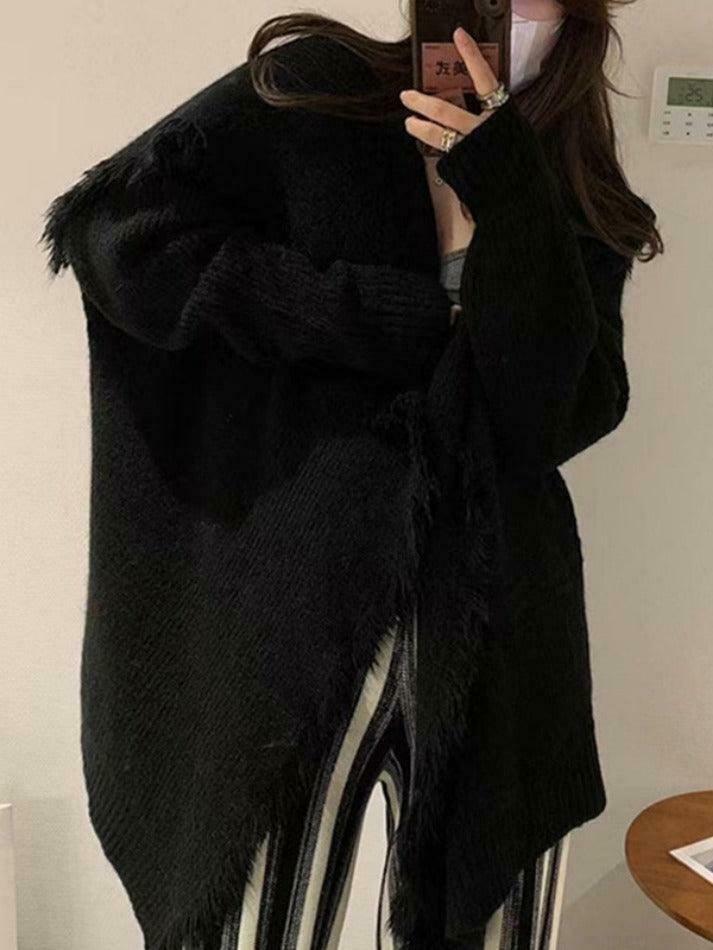 Coquette Aesthetic Tassel Trim Cardigan with Big Lapel - Y2K Fashion Statement Coquette Aesthetic Tassel Trim Cardigan with Big Lapel - Y2K Fashion Statement