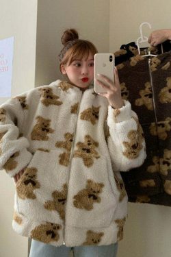 Coquette Aesthetic Teddy-Beddy Plush Zipper Hoodie