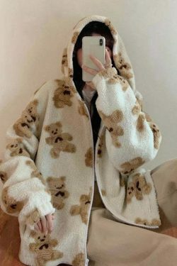 Coquette Aesthetic Teddy-Beddy Plush Zipper Hoodie