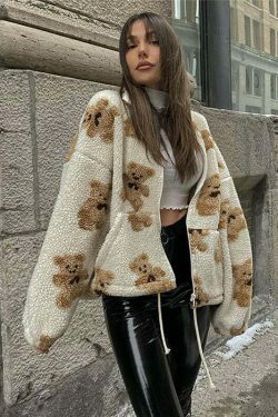 Coquette Aesthetic Teddy-Beddy Plush Zipper Hoodie