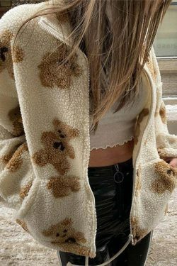 Coquette Aesthetic Teddy-Beddy Plush Zipper Hoodie