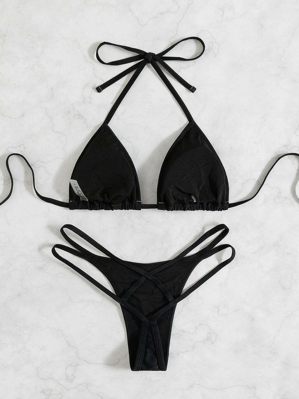 Coquette Aesthetic Tether Halter Pleated Beach Bikini - Y2K Fashion for Women