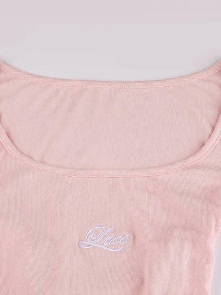 Coquette Aesthetic Tie-Back Embroidered Long Sleeve Tee in Y2K Fashion Coquette Aesthetic Tie-Back Embroidered Long Sleeve Tee in Y2K Fashion