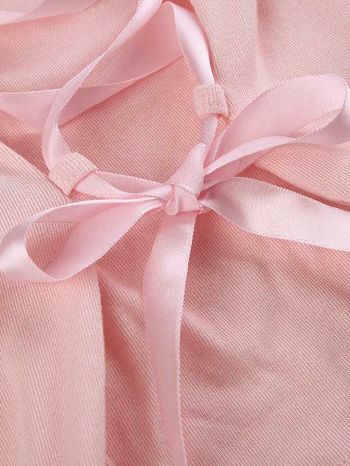 Coquette Aesthetic Tie-Back Embroidered Long Sleeve Tee in Y2K Fashion Coquette Aesthetic Tie-Back Embroidered Long Sleeve Tee in Y2K Fashion