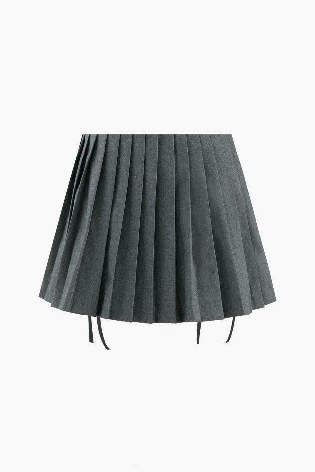 Coquette Aesthetic Tie Detail Pleated Mini Skirt - Y2K Fashion Statement Piece