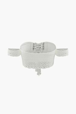 Coquette Aesthetic Tie Front Crochet Knit Tube Top