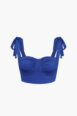 Coquette Aesthetic Tie Strap Ruched Crop Top - Y2K Fashion Statement Piece